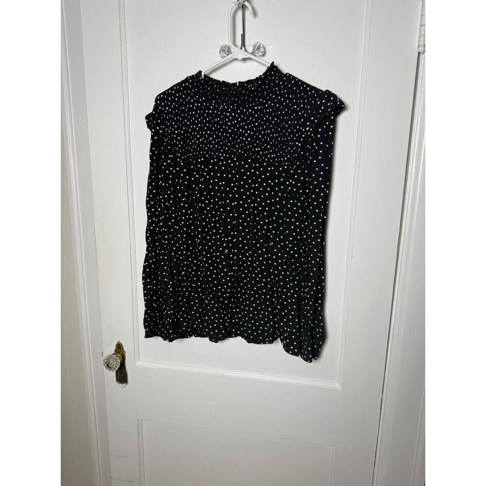 Loft Black White Polka Dot Smocked Ruffle Girly Relaxed Blouse Top Women's XL